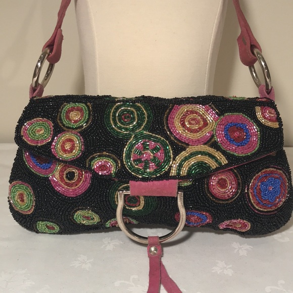 Christina multi beaded baguette bag w suede strap - Picture 2 of 15